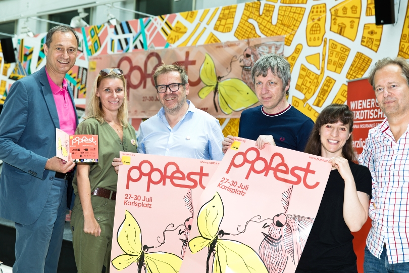 Pressekonferenz zum Popfest 2017 mit Stadtrat Andreas Mailath-Pokorny, Gabriela Hegedüs, Eberhard Forcher, Robert Rotifer, Ana Threat, Christoph Möderndorfer, v.l.n.r.