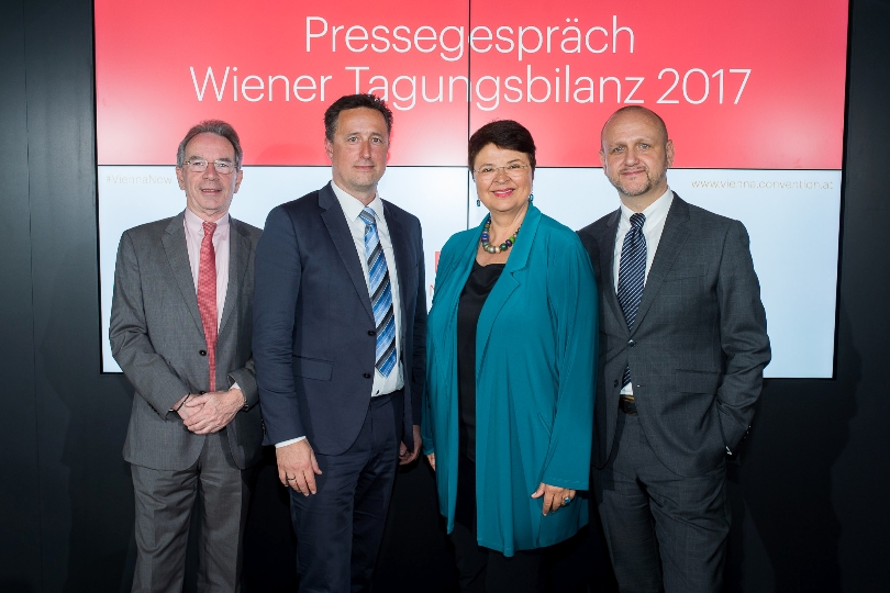 PK Tagungsbilanz 2017, Markus Grießler (WKO Wien),Christian Mutschlechner (Vienna Convention Bureau des WienTourismus); StRin Renate Brauner; Norbert Kettner (WienTourismus);