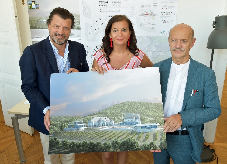 Präsentation des Architektur-Siegerprojekts für das Schloss Cobenzl mit Pächter und Betreiber Martin Rohla, StRin Ulli Sima und Architekt Albert Wimmer