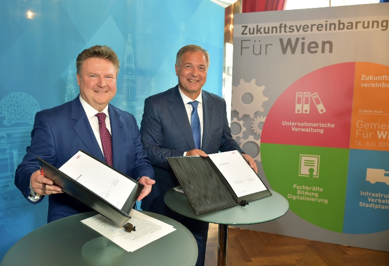 Unterzeichnung „Zukunftsvereinbarung für Wien“ durch Bgm. Michael Ludwig und WKW-Wien-Präsident Walter Ruck