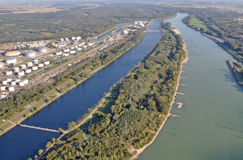 Ein Luftbild des Südteils der Donauinsel