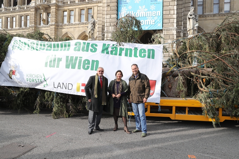 von links: Forstdirektor Andreas Januskovecz, Kulturstadträtin Veronica Kaup-Hasler, Kärntner Bundesrat Gerhard Leitner