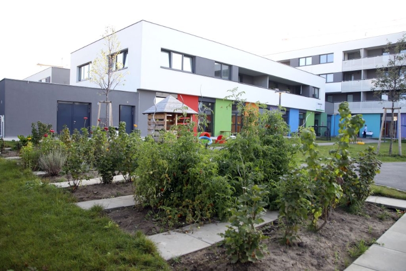 Gemüsebeete sind im neuen Kindergarten Teil der Bildungsarbeit.
