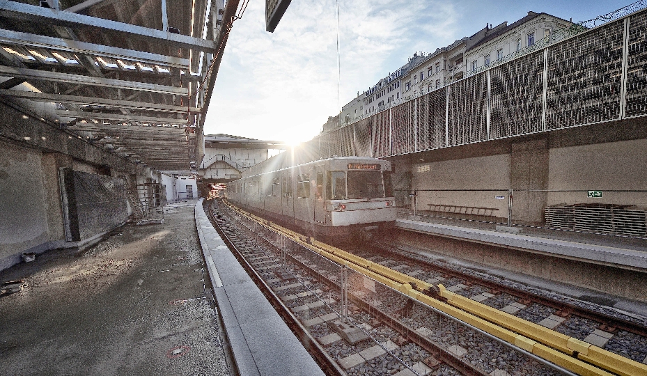 Ein Foto der U4 Station Pilgramgasse in Margareten. Während des Umbaus im Zuge des U2-U5-Baus wird die Station in beiden Richtungen von der U-Bahn bis voraussichtlich Ende Jänner 2020 nicht eingahlten.
