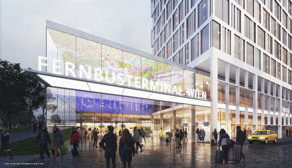 Eine Visualisierung des neuen zentralen Fernbus-Terminals für Wien.