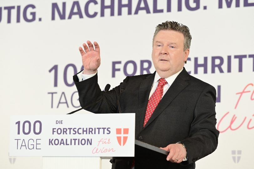 "100 Tage Fortschrittskoalition“ mit Bürgermeister Michael Ludwig (SPÖ), Vizebürgermeister Christoph Wiederkehr (NEOS)