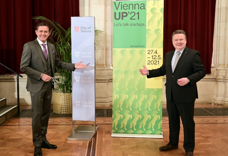 Mit Bürgermeister Ludwig, Wirtschaftsstadtrat Hanke, Wiener-Wirtschaftsagentur-Geschäftsführer Gerhard Hirczi sowie ViennaUP21-Verantwortlicher Tatzberger