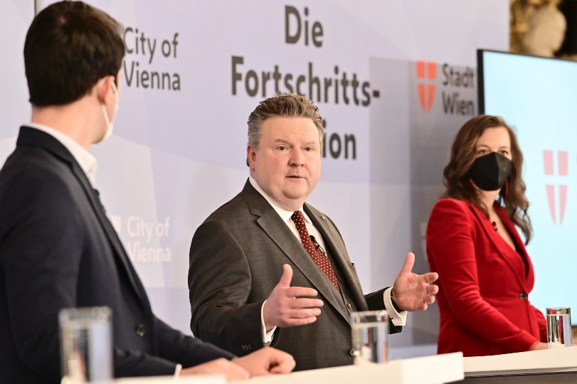 Pressekonferenz mit Bürgermeister Michael Ludwig, Vizebürgermeister Christoph Wiederkehr und Stadträtin Ulli Sima