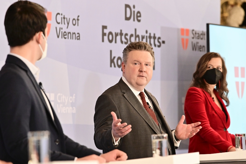 Pressekonferenz mit Bürgermeister Michael Ludwig, Vizebürgermeister Christoph Wiederkehr und Stadträtin Ulli Sima