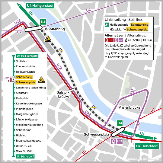 Grafik zu "Modernisierungsarbeiten an den Stahlbetonträgern der U4 zwischen Schwedenplatz und Schottenring"