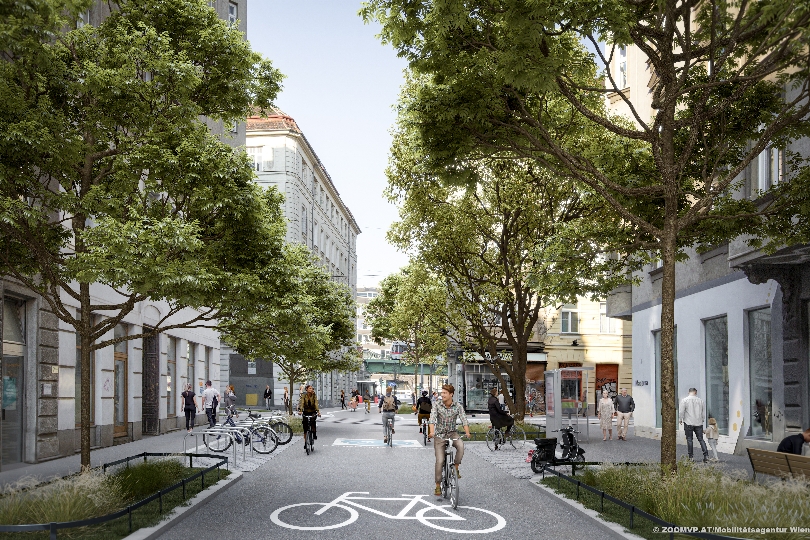 Stadt Wien gestaltet durchgängige Rad-Verbindung im 8. Bezirk – Begrünung, Cooling und mehr Platz für die Menschen