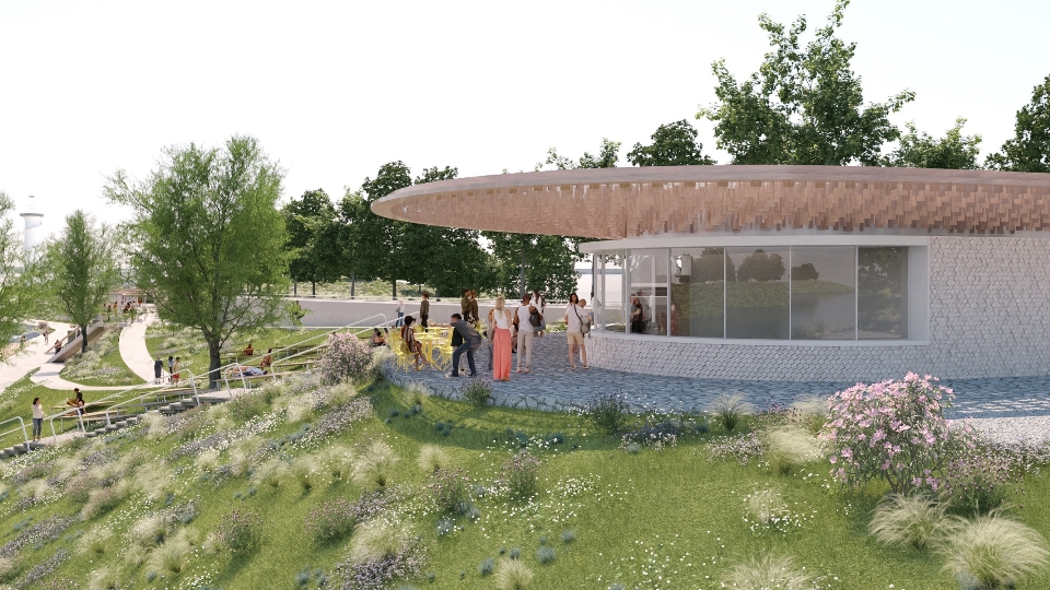 Der „Kultur-Kiosk“ mit großzügiger Terrasse und Ausblick bietet ein gastronomisches Angebot