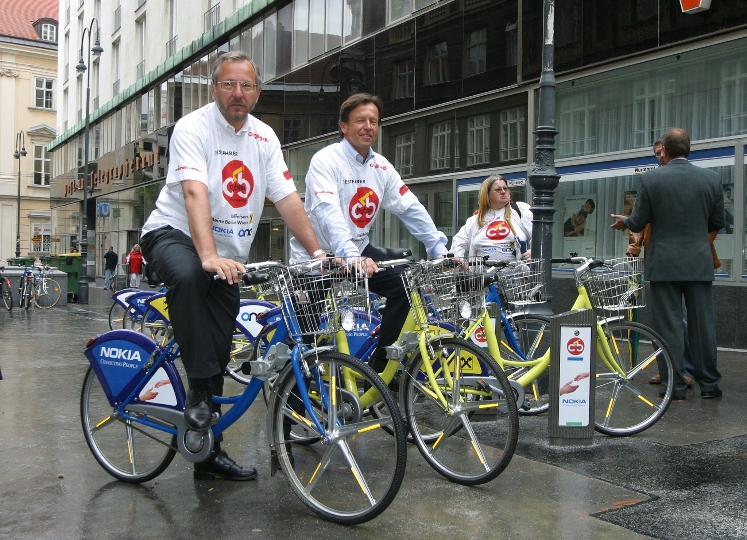 Start des Probebetriebes für die City Bikes Wien mit StR. DI Rudolf Schicker und Komm.Rat Karl Javurek