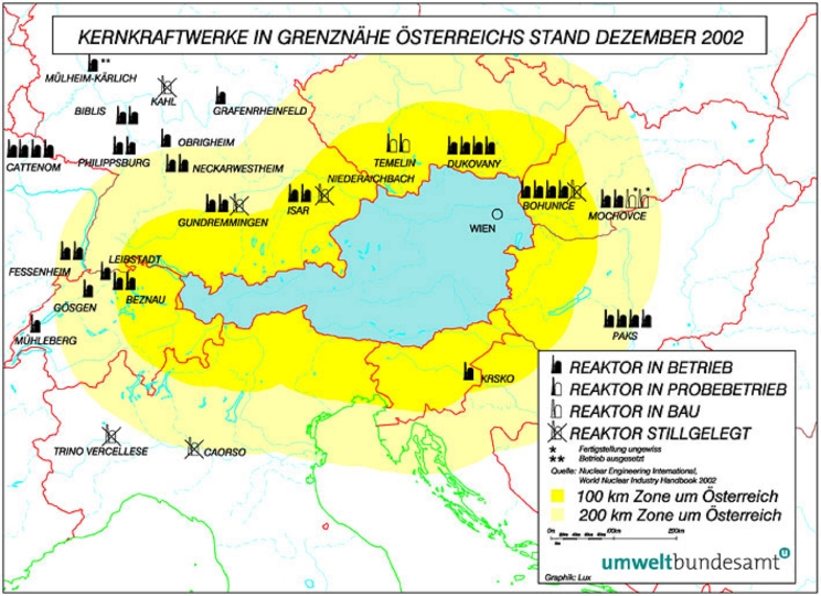 Kernkraftwerke in grenznähe Österreichs, stand Dezember 2002