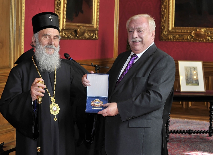Seine Heiligkeit, Patriarch Irinej der Serbisch-Orthodoxen Kirche und Bürgermeister Dr. Michael Häupl