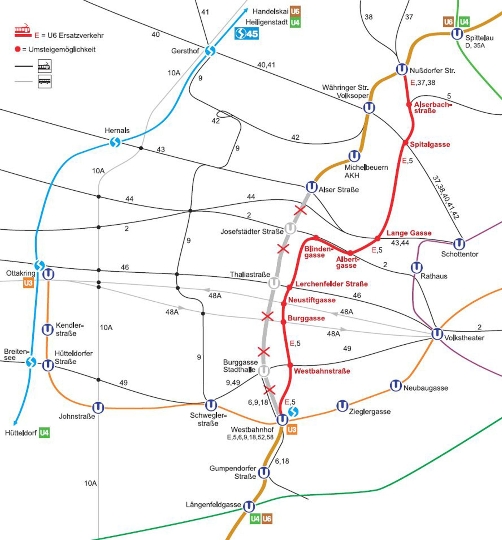 Plan "Ersatzverkehr der U6 - Teilsperre"