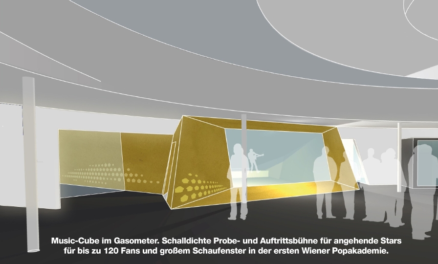 Im Herbst 2012 startet die Pop-Akademie im Wiener Gasometer. Den jungen Musikers wird auch ein Music-Cube für Konzerte zur Verfügung stehen