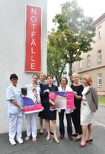 Die Stadträtinnen Sonja Wehsely und Sandra Frauenberger stellen zusammen mit der Wiener Frauengesundheitsbeauftragten Beate Wimmer-Puchinger (1 v. r.) die Kampagne "Gewalt macht krank" vor. 