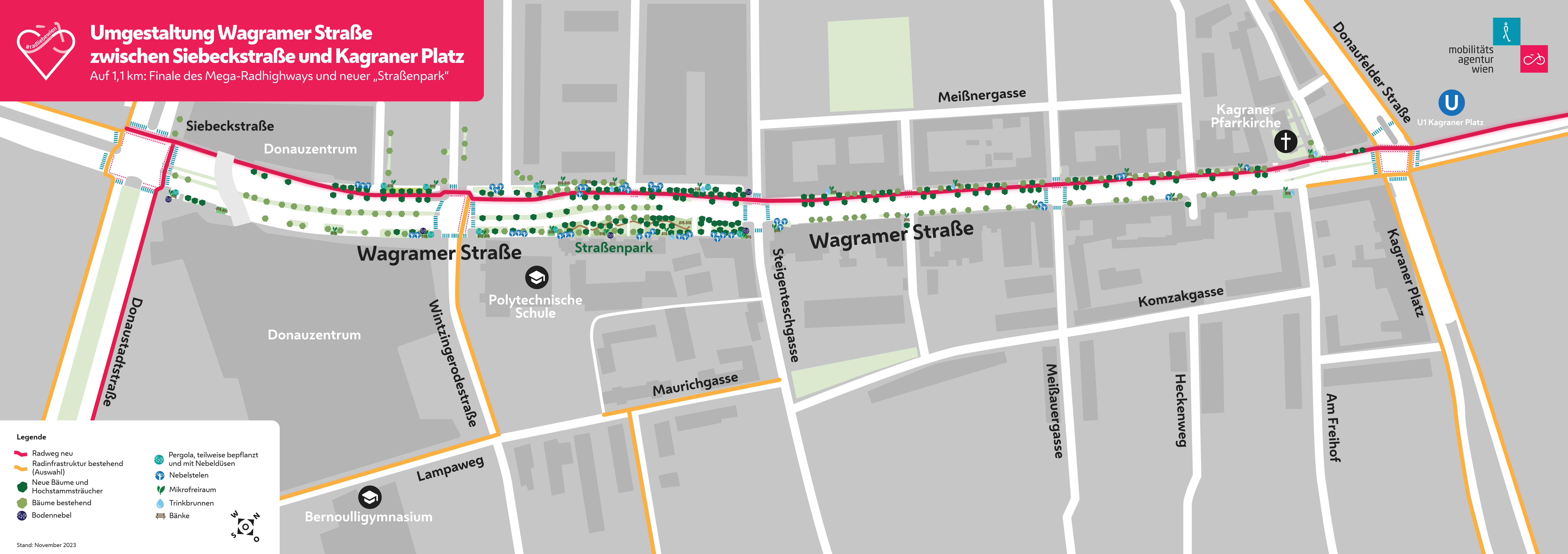 . Riprogettazione della Wagramer Strasse con finale per l'autostrada ciclabile e mega offensiva di benvenuto .