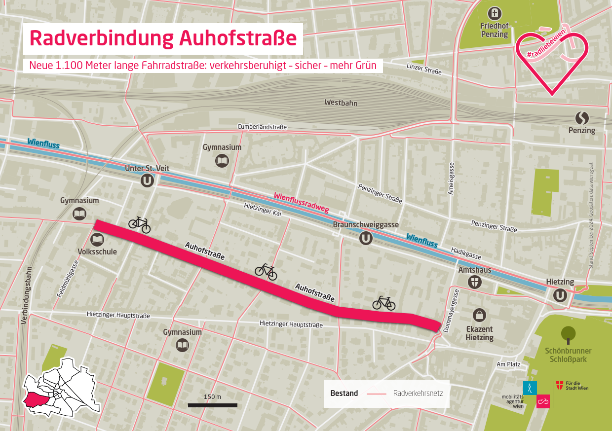 . Auhofstrasse in Hietzing diventa troppo alta qualità 1 1 km di strada per bicicletta .